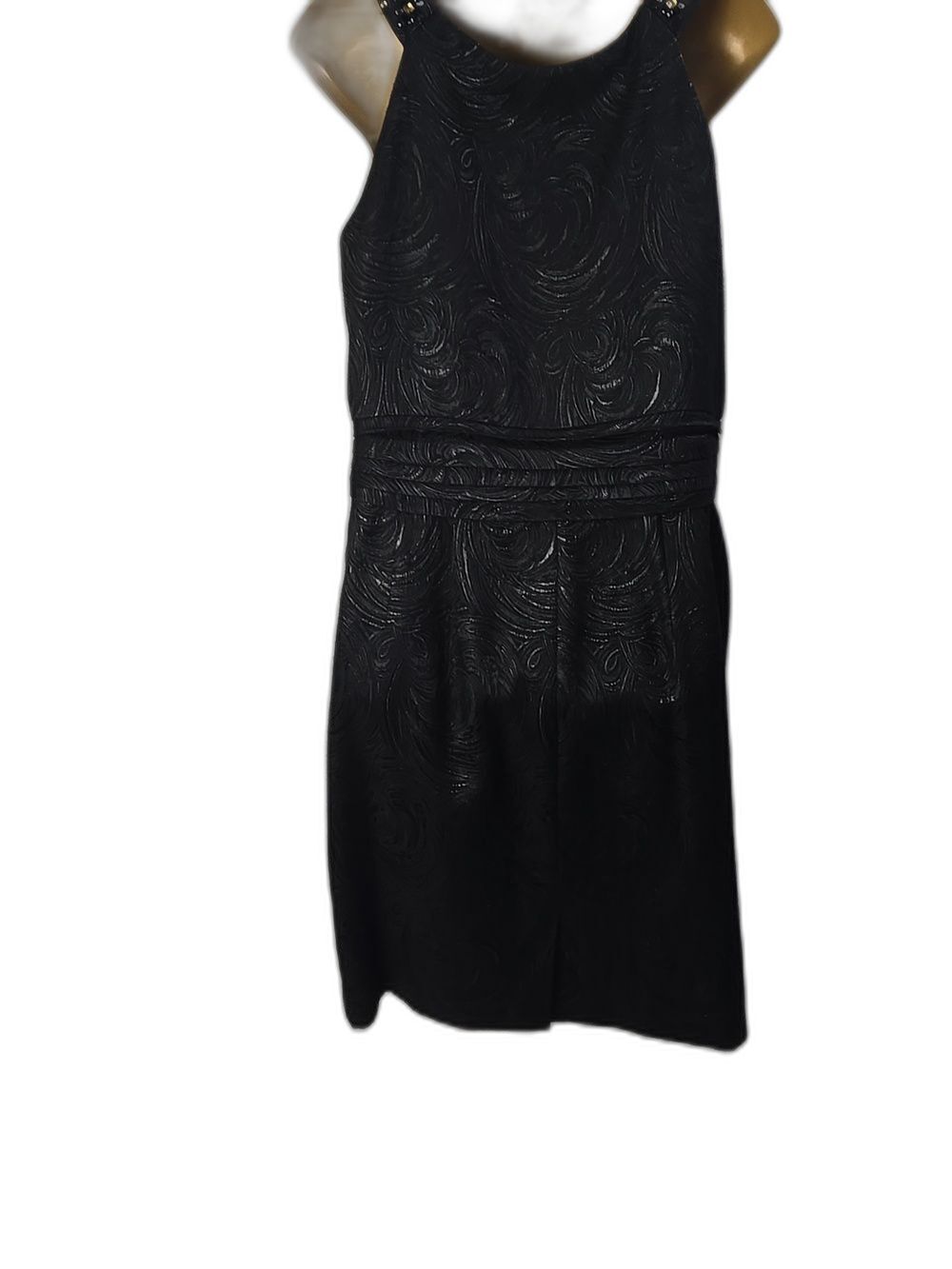 TAHARI Black Crystal Embellished Sleeveless Cocktail Dress Sz 12 Midi Formal - Picture 4 of 9